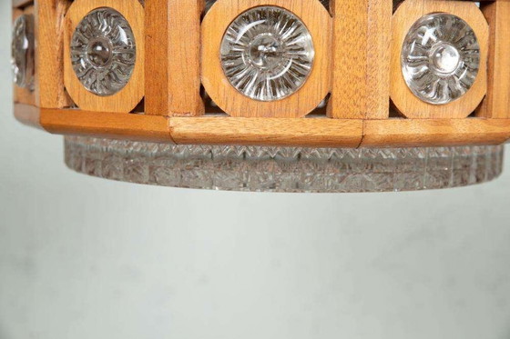 Image 1 of Lampada a sospensione vintage in vetro e legno, lampada a sospensione bohémien anni '60, Svezia