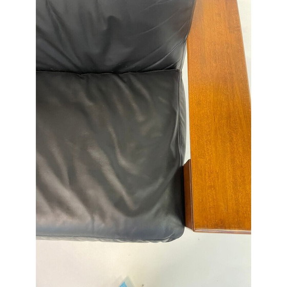 Image 1 of Mid-century Italian sofa in black leather and wood, 1960s