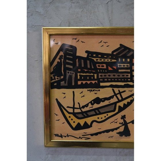 Image 1 of Vintage modern watercolor painting by Raymond Johansson, Sweden 1960