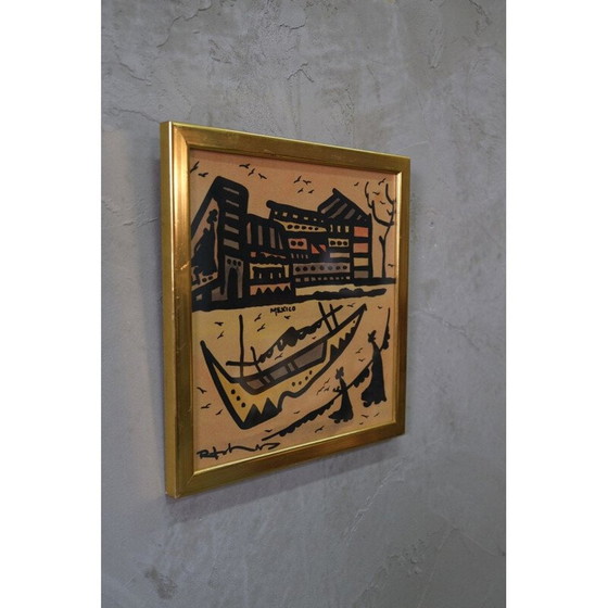 Image 1 of Vintage modern watercolor painting by Raymond Johansson, Sweden 1960