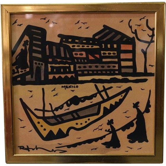 Image 1 of Vintage modern watercolor painting by Raymond Johansson, Sweden 1960