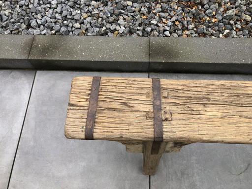 Old Weathered Wooden Bench Originated From China.