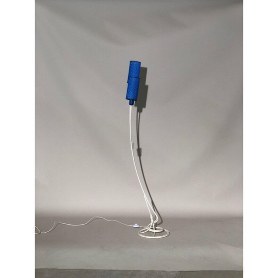 Image 1 of Vintage white floor lamp with blue shade, 1960