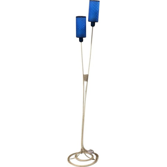 Image 1 of Vintage white floor lamp with blue shade, 1960