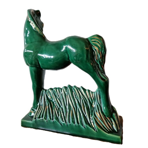 Statue Art Déco cheval vert