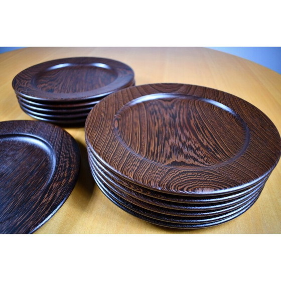 Image 1 of Set of 12 mid-century plates in solid Wengé, 1960s