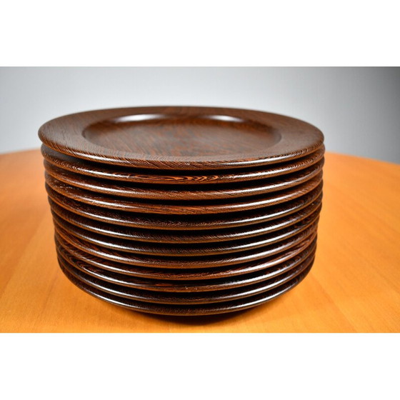 Image 1 of Set of 12 mid-century plates in solid Wengé, 1960s