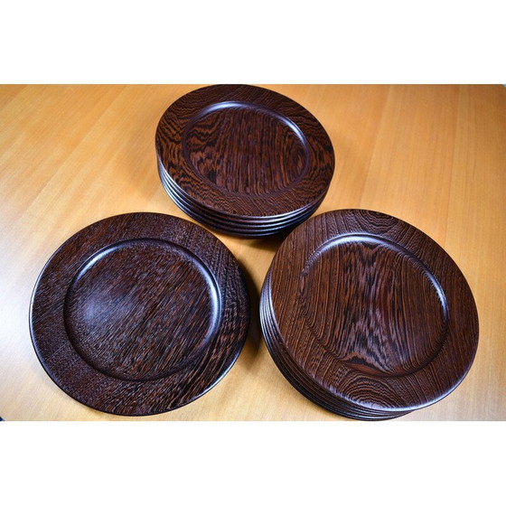 Image 1 of Set of 12 mid-century plates in solid Wengé, 1960s