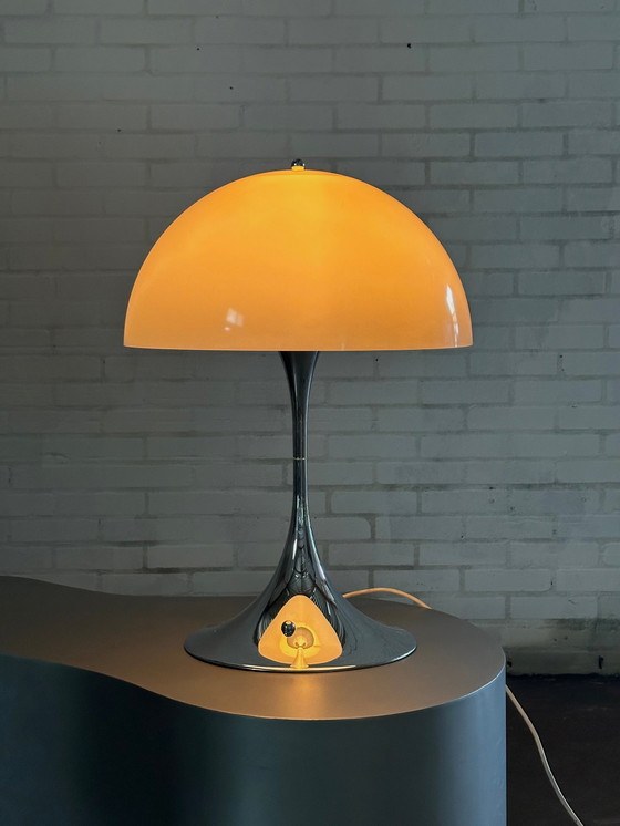 Image 1 of Louis Poulsen Panthella chrome white table lamp by Verner Panton