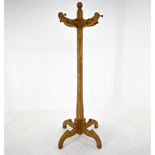 Vintage wood coat rack, Czechoslovakia 1950