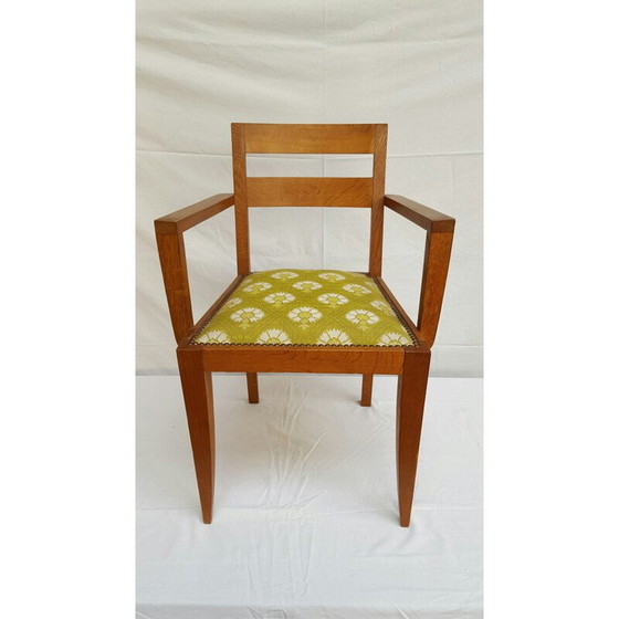 Image 1 of Vintage chair with armrests in oakwood and green fabric, René GABRIEL - 1940s