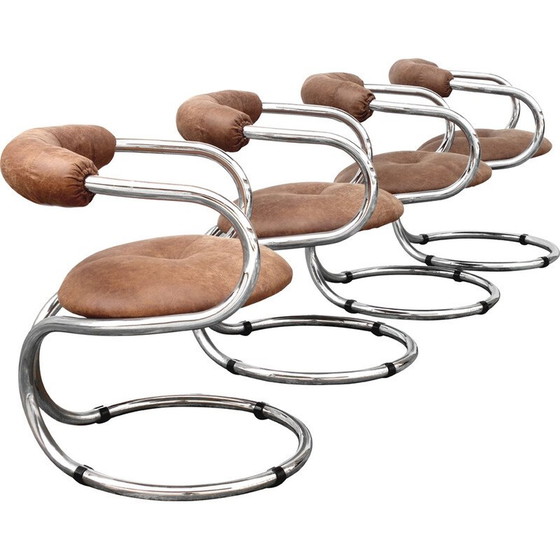 Image 1 of Set of 4 vintage chairs in chrome by Bonzanini Rudy for Tecnosalotto Mantova, Italy 1970
