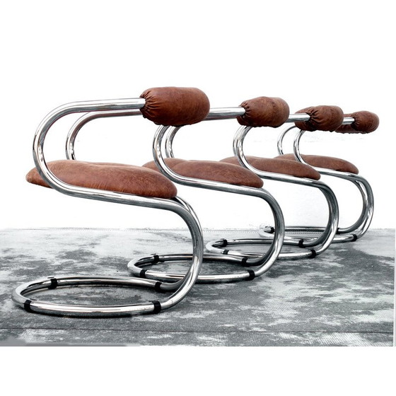Image 1 of Set of 4 vintage chairs in chrome by Bonzanini Rudy for Tecnosalotto Mantova, Italy 1970