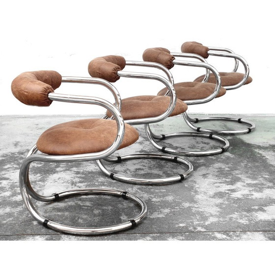 Image 1 of Set of 4 vintage chairs in chrome by Bonzanini Rudy for Tecnosalotto Mantova, Italy 1970