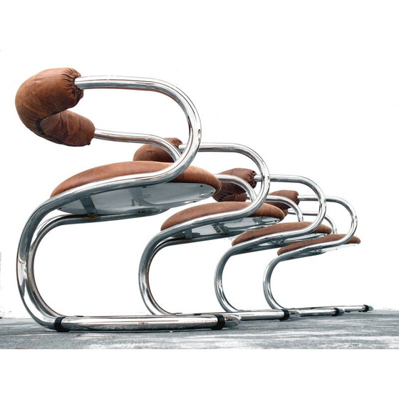 Image 1 of Set of 4 vintage chairs in chrome by Bonzanini Rudy for Tecnosalotto Mantova, Italy 1970