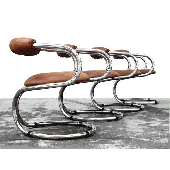 Image 1 of Set of 4 vintage chairs in chrome by Bonzanini Rudy for Tecnosalotto Mantova, Italy 1970