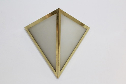 2x glashütte limburg brass & opal glass triangle wall sconces