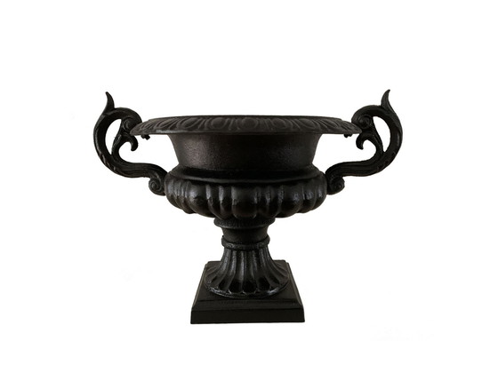 Image 1 of Classic Black Cast Iron Garden Vase Flower Pot