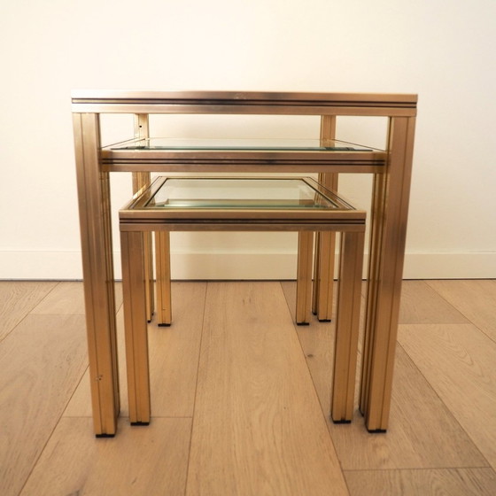 Image 1 of 1970S Pierre Vandel Gold Nesting Table Set Of 3