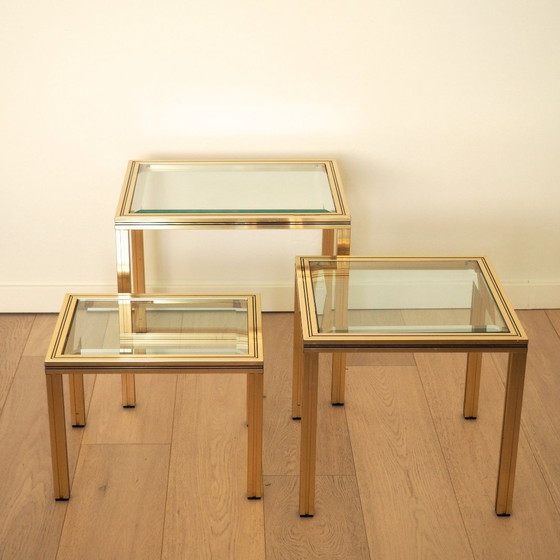 Image 1 of 1970S Pierre Vandel Gold Nesting Table Set Of 3