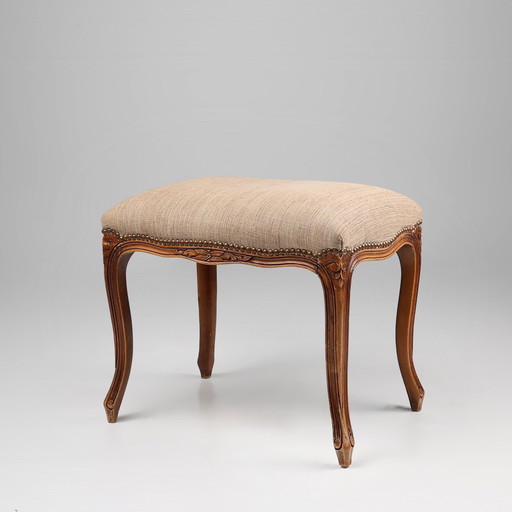 French Reupholstered Louis Xv Style Footstool In Carved Wood 