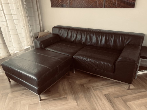 Beautiful Brown Leather Sofa With Hocker