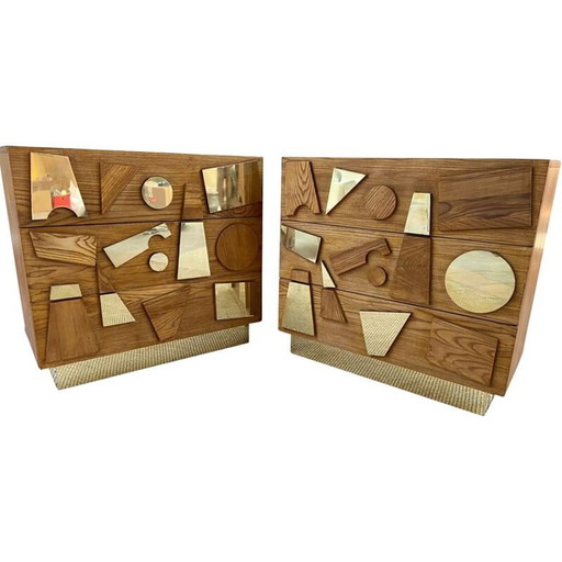 Par de cómodas vintage de latón y cadena, 1972