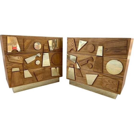 Image 1 of Coppia di cassettiere vintage in ottone e catena, 1972