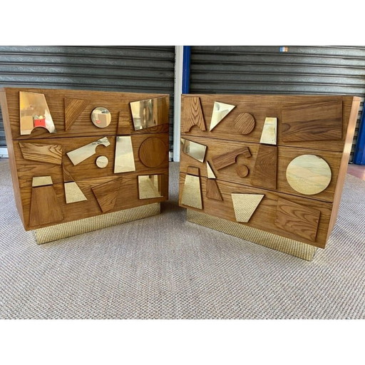 Par de cómodas vintage de latón y cadena, 1972