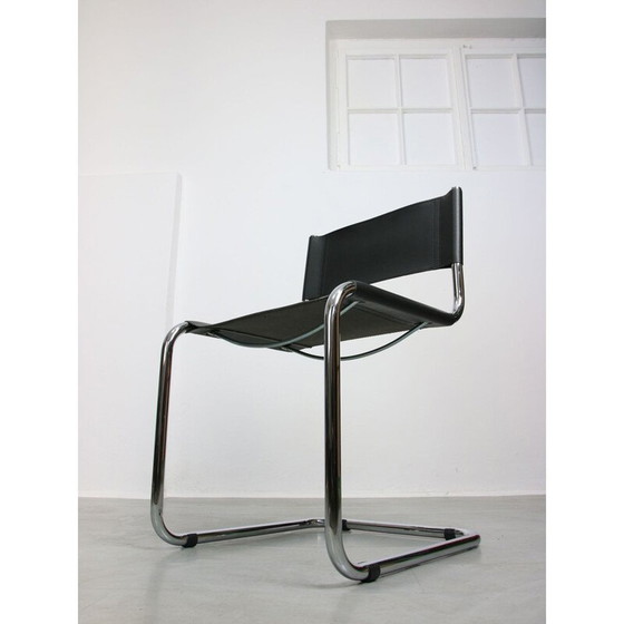 Image 1 of Vintage black leather Bauhaus chair by Mart Stam, Italy