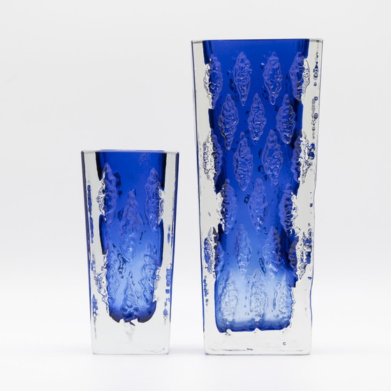 Image 1 of Vase en verre bleu Duo Kurt Wokan Ingrid Glas Eisglas Borckenglas Retro