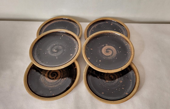 Image 1 of 6 Flat Stoneware Plates Pyrité Pierre Digan