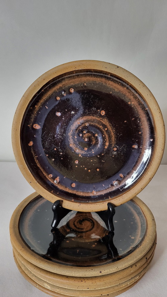 Image 1 of 6 Flat Stoneware Plates Pyrité Pierre Digan