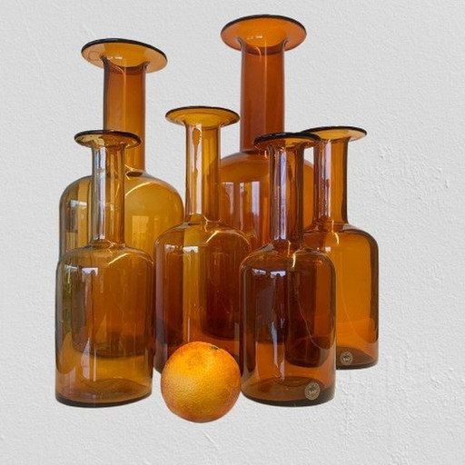 A Set Of Six 'Gulvvase' Bottles By Otto Brauer For Kastrup Holmegaard