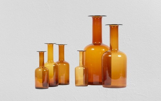 A Set Of Six 'Gulvvase' Bottles By Otto Brauer For Kastrup Holmegaard