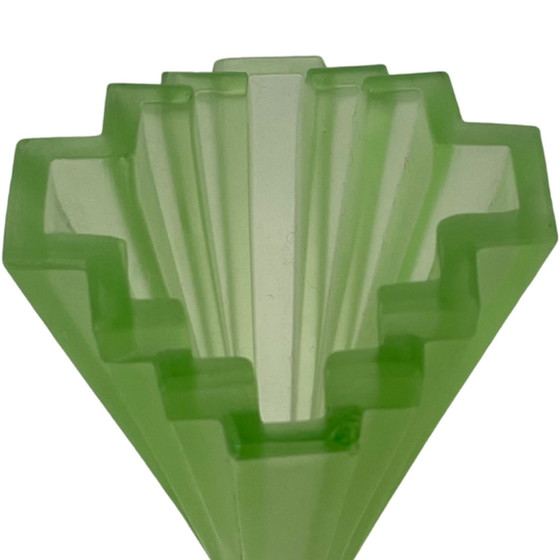 Image 1 of Art deco - Bagley Green - Uranium Glass - Set of three ‘Grantham’ vases mounted on transparent foot