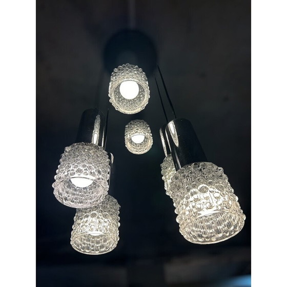 Image 1 of Vintage 6-light glass and metal chandelier, 1970