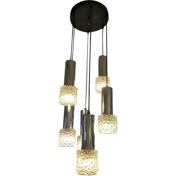 Image 1 of Vintage 6-light glass and metal chandelier, 1970