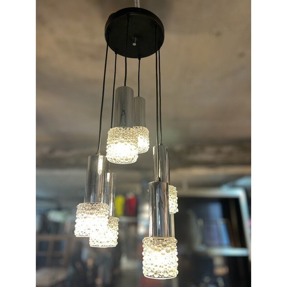 Image 1 of Vintage 6-light glass and metal chandelier, 1970
