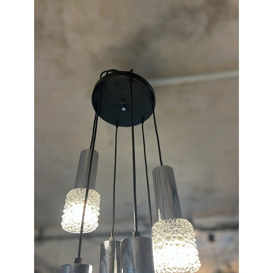 Image 1 of Vintage 6-light glass and metal chandelier, 1970