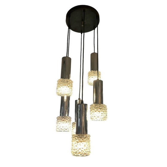 Image 1 of Vintage 6-light glass and metal chandelier, 1970