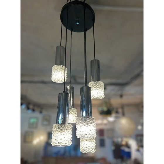 Image 1 of Vintage 6-light glass and metal chandelier, 1970