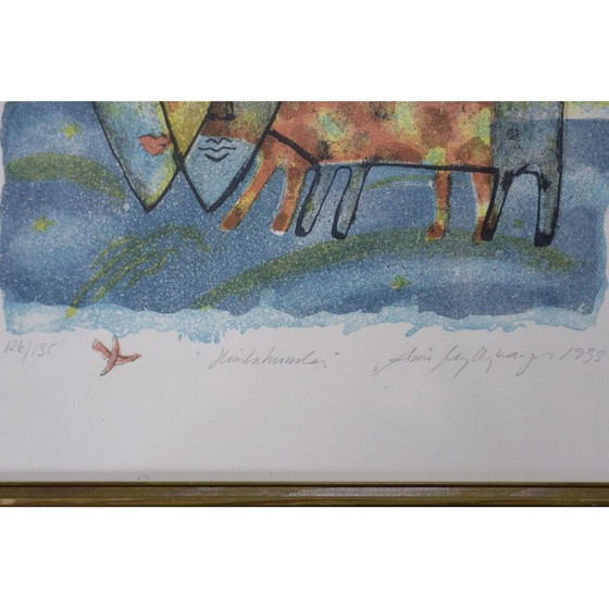 Image 1 of Vintage lithograph of the sky dog by Aino Myllykangas, 1993