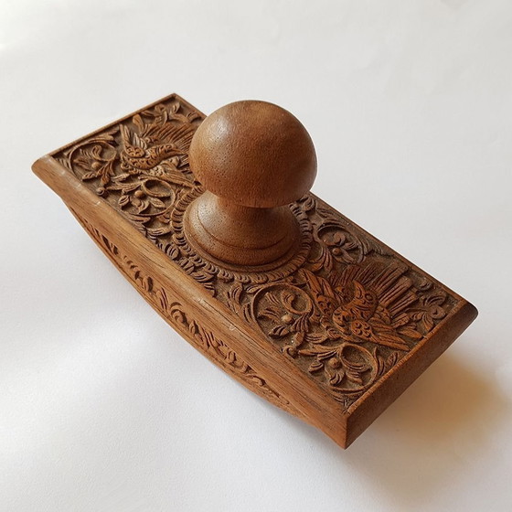 Image 1 of Set de bureau vintage Art Deco asiatique sculpté à la main, set de 2