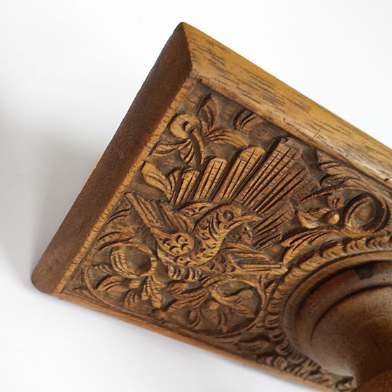 Image 1 of Set de bureau vintage Art Deco asiatique sculpté à la main, set de 2