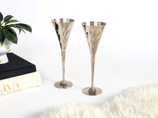 Champagne Flutes Set Of 2 | Silver Plate | 1970S