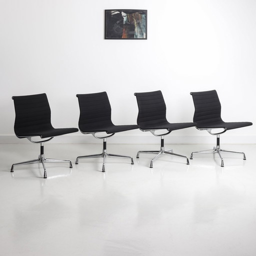 Set Of 4 Eames Aluminium Group Chairs Model Ea104/105