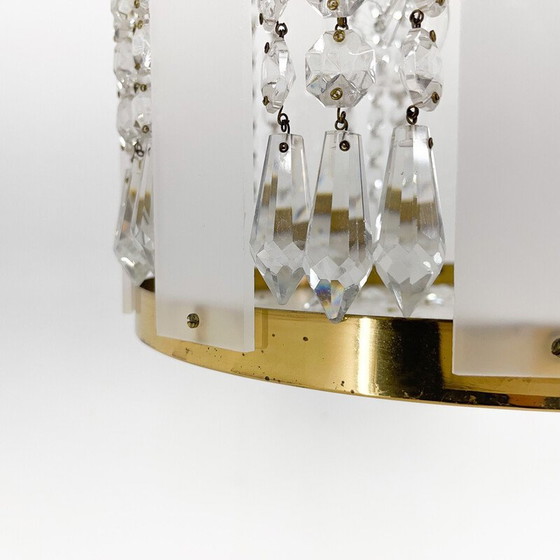 Image 1 of Vintage brass and crystal chandelier by Novy Bydzov Glasswork, Czechoslovakia 1970