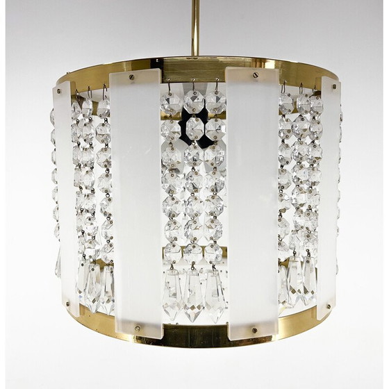 Image 1 of Vintage brass and crystal chandelier by Novy Bydzov Glasswork, Czechoslovakia 1970