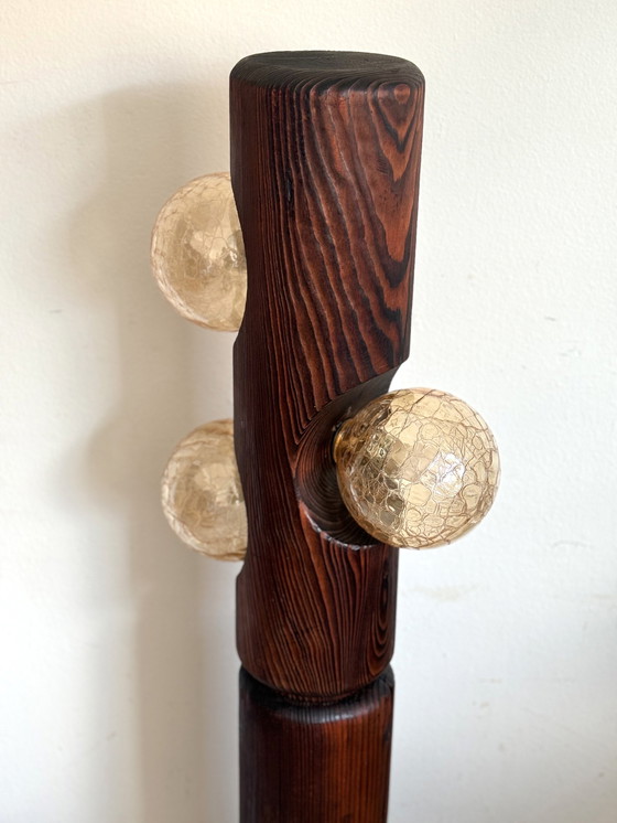 Image 1 of Vintage Brutalist Wooden Totem Lamp Temde Leuchten